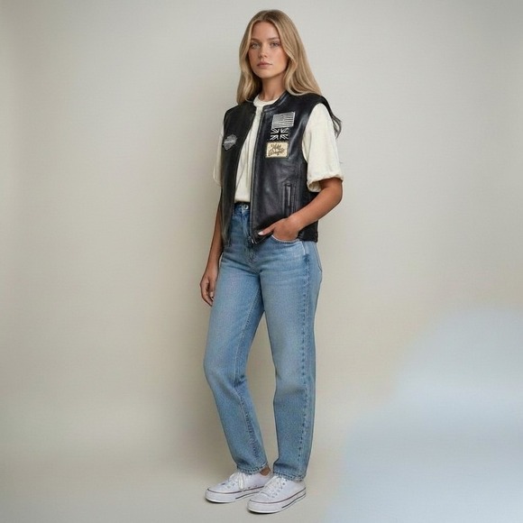 Harley-Davidson Jackets & Blazers - HARLEY DAVIDSON Small Custom Eagle Leather Biker Motorcycle Vest HD Patches S